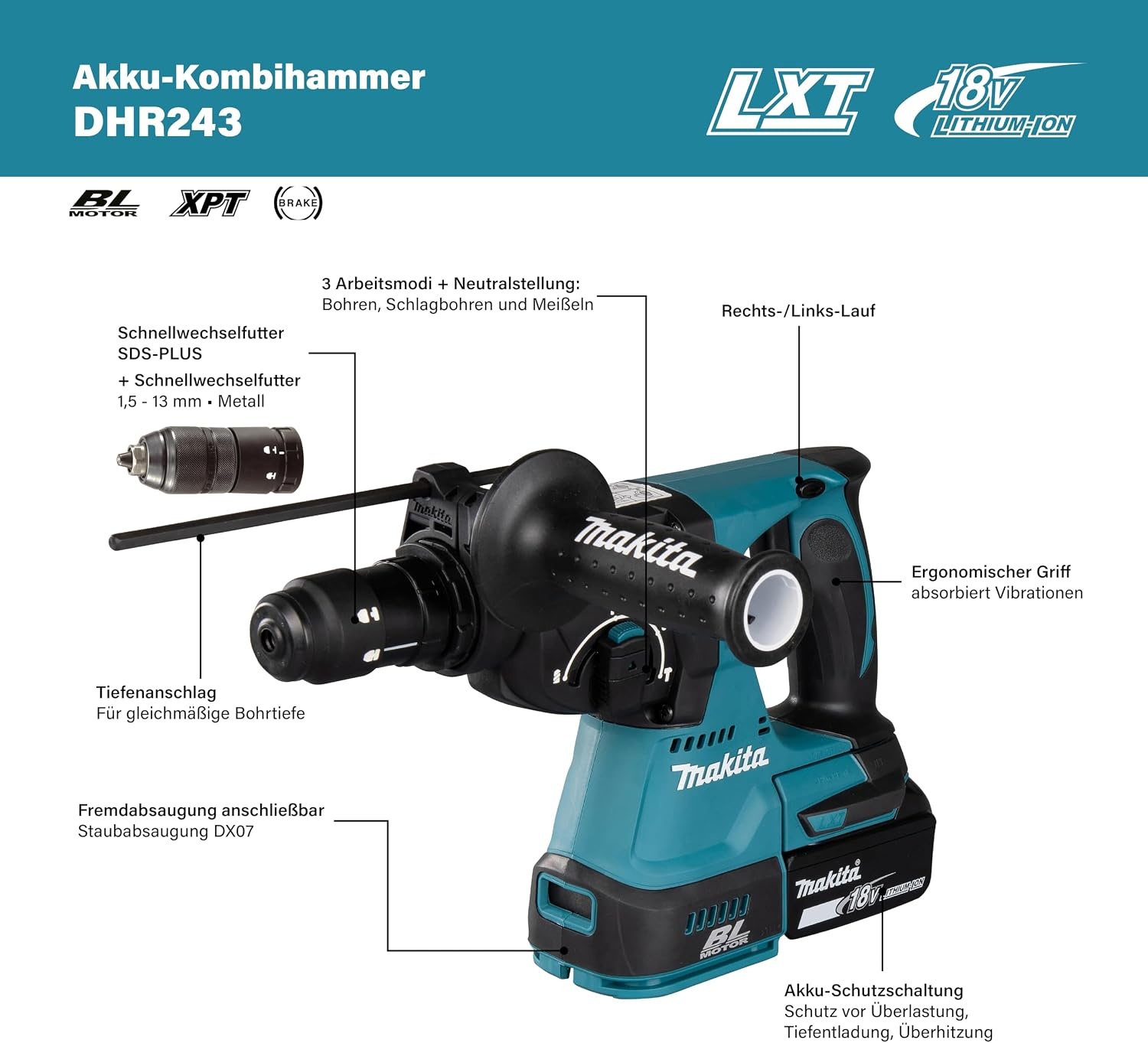 Makita DHR243Z Combihamer 18V LXT SDS-Plus 24mm (Body) - 60% Korting