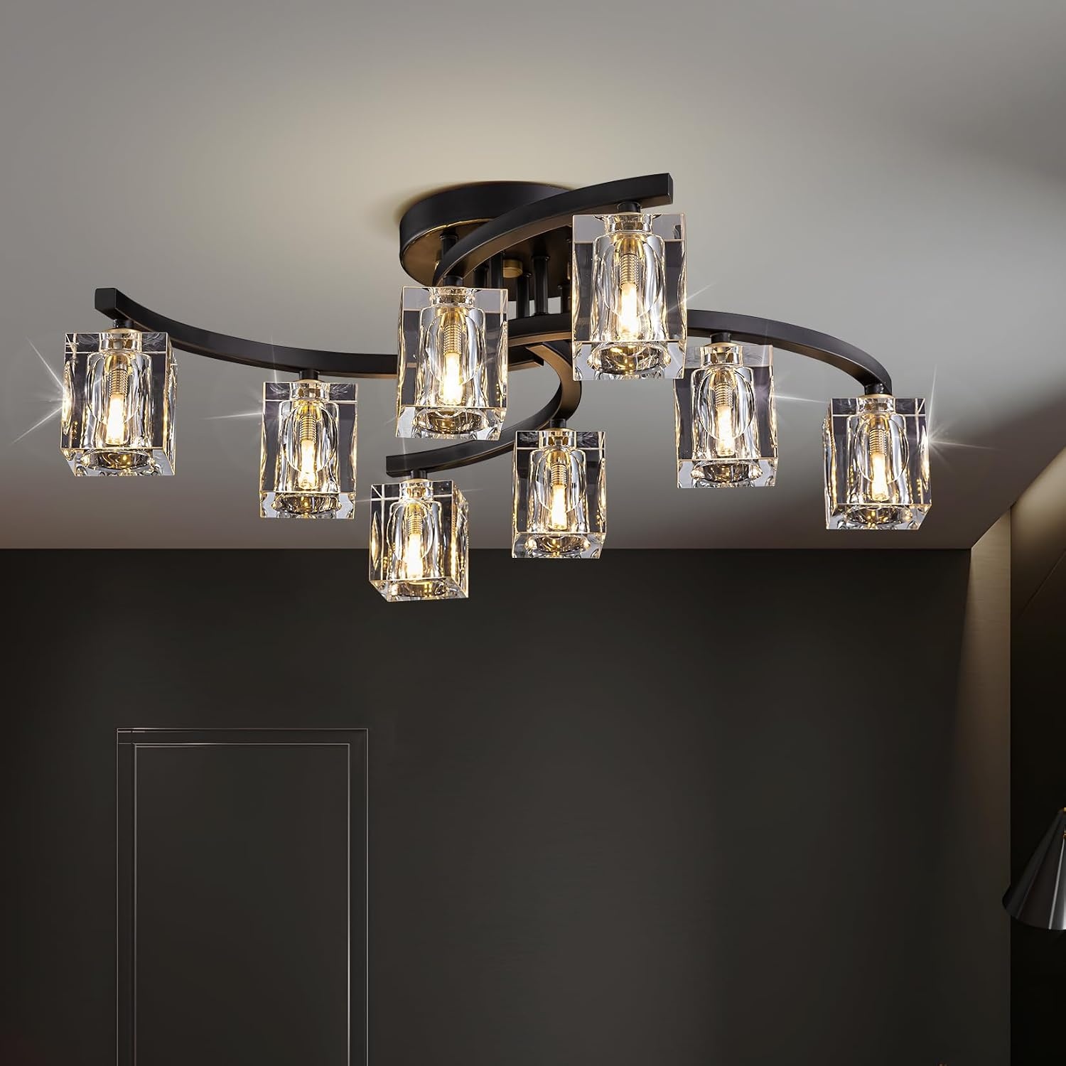 Sputnik Plafondlamp 8-lichts Kristal Zwart Goud - 86% Korting