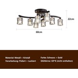 Sputnik Plafondlamp 8-lichts Kristal Zwart Goud - 86% Korting