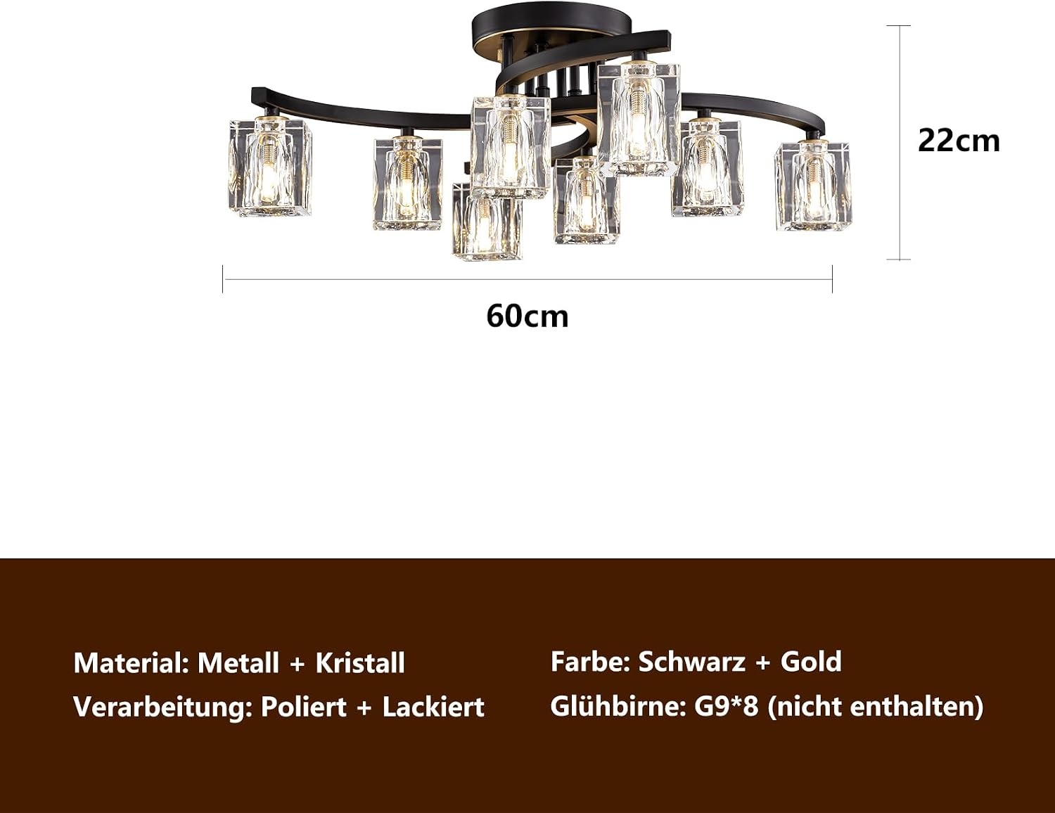 Sputnik Plafondlamp 8-lichts Kristal Zwart Goud - 86% Korting