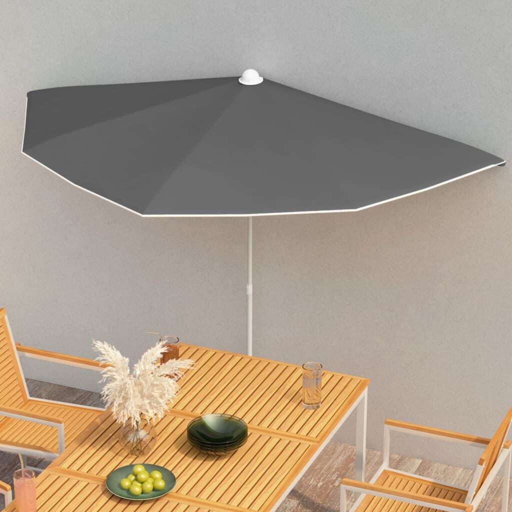Antracietkleurige Halve Parasol met Paal 180x90 cm - 51% Korting!