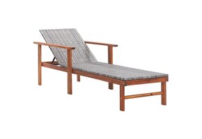 Ligbed poly rattan & acaciahout grijs - 48% korting