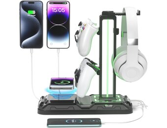 KDD Gaming Headset Standaard met Draadloze Oplader & RGB - Zwart (33% Korting)
