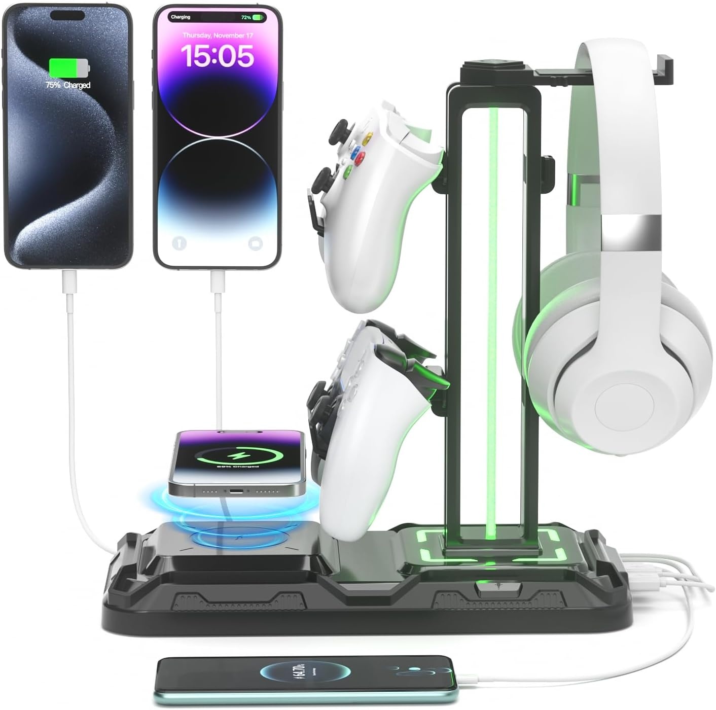 KDD Gaming Headset Standaard met Draadloze Oplader & RGB - Zwart (33% Korting)