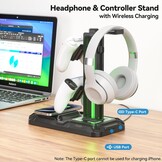 KDD Gaming Headset Standaard met Draadloze Oplader & RGB - Zwart (33% Korting)