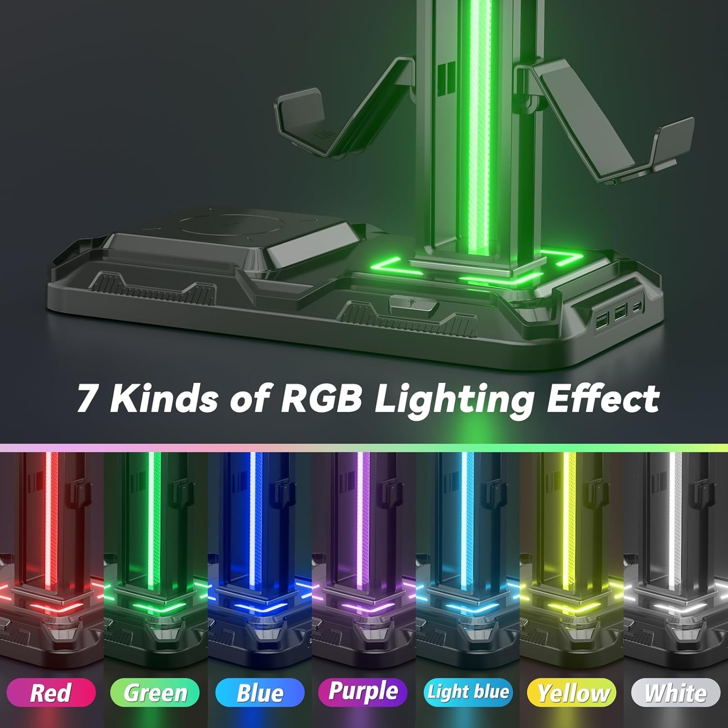 KDD Gaming Headset Standaard met Draadloze Oplader & RGB - Zwart (33% Korting)