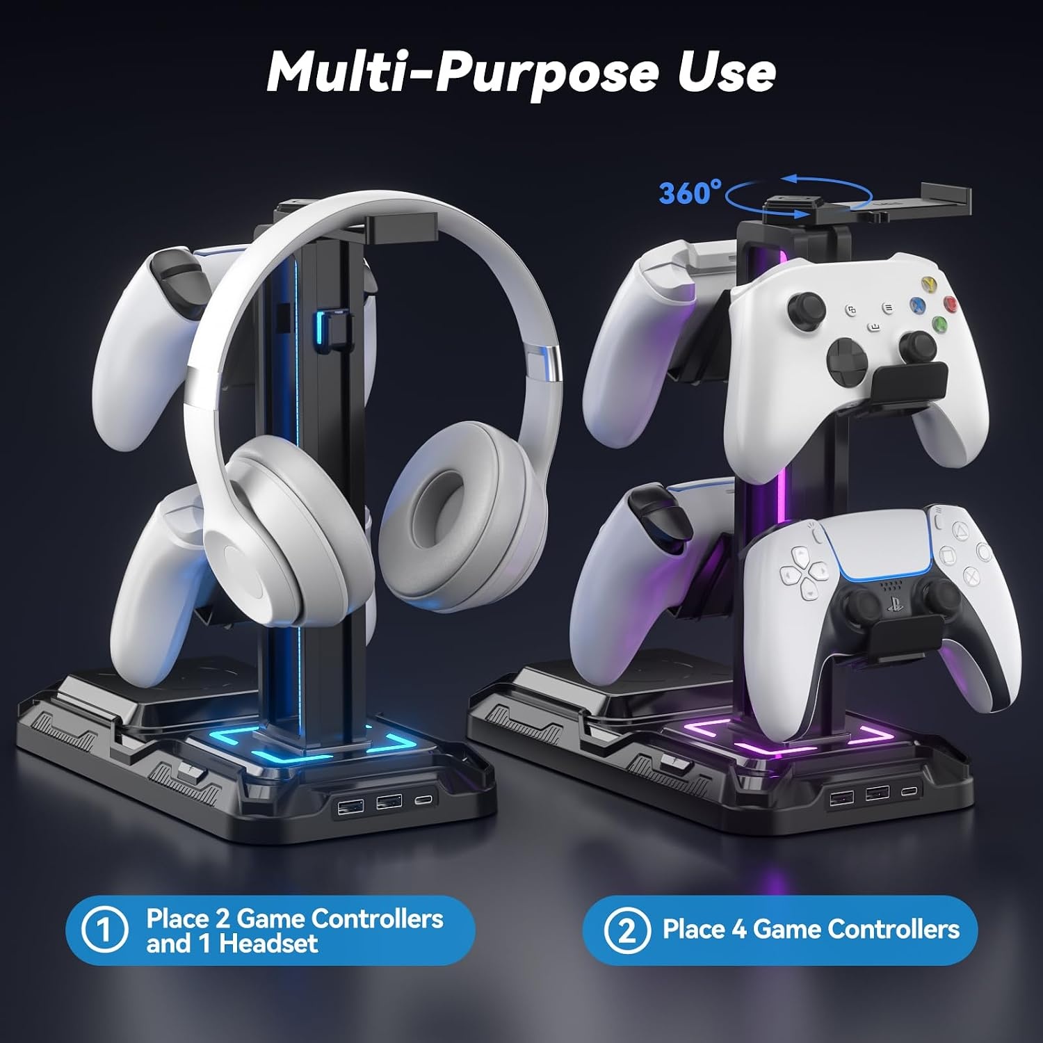 KDD Gaming Headset Standaard met Draadloze Oplader & RGB - Zwart (33% Korting)