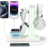 KDD Gaming Headset Standaard met Draadloze Oplader & RGB - Zwart (33% Korting)