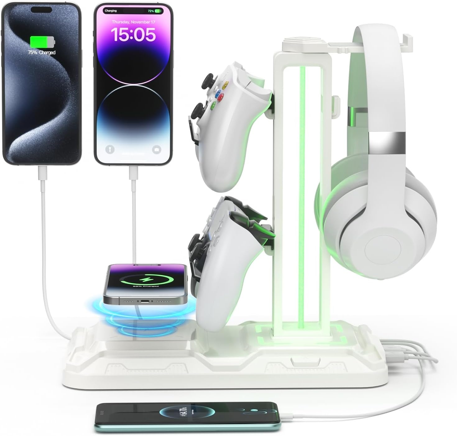 KDD Gaming Headset Standaard met Draadloze Oplader & RGB - Zwart (33% Korting)