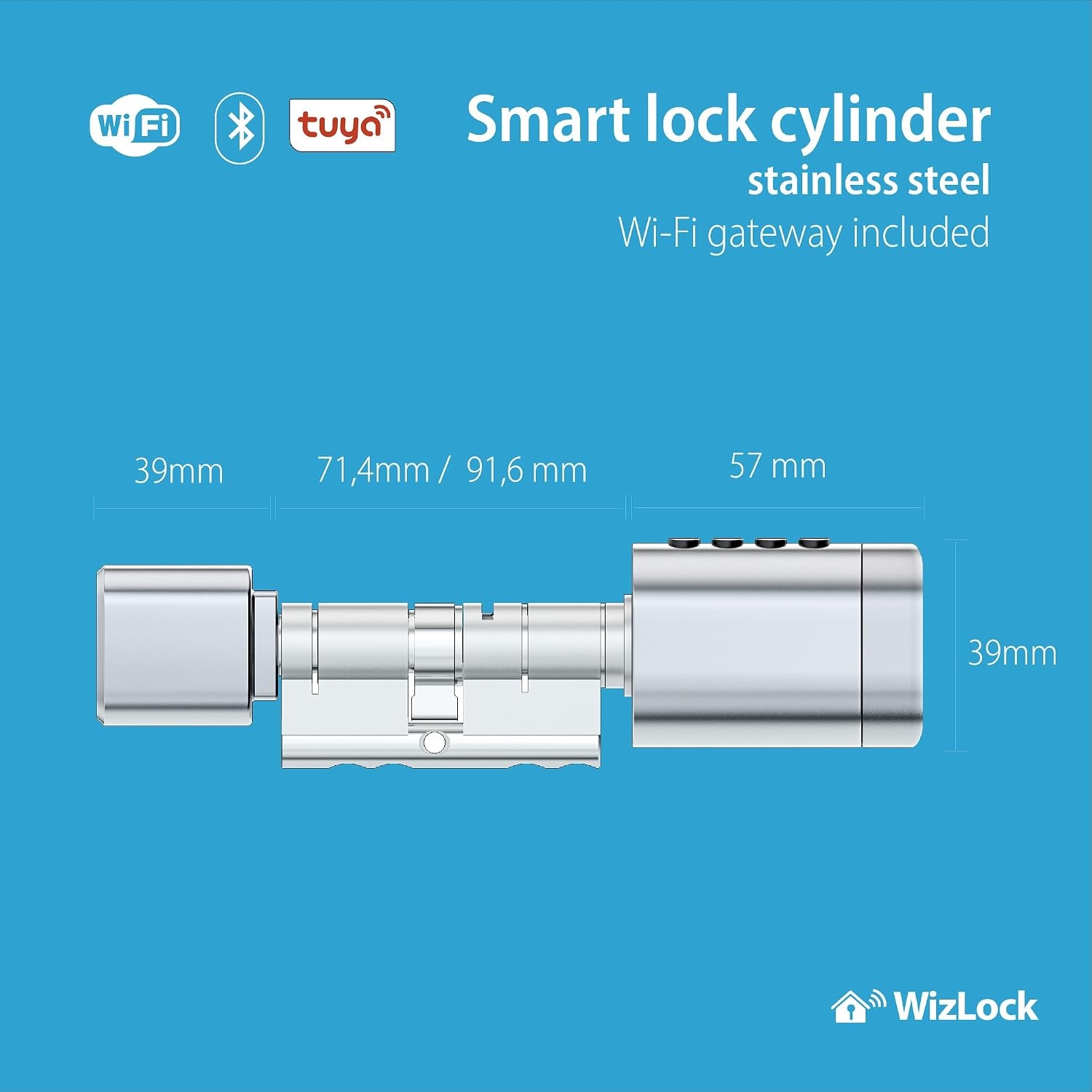 Slim Deurslot Cilinder Zilver met Wi-Fi Gateway - 35-65mm Deuren - 34% Korting