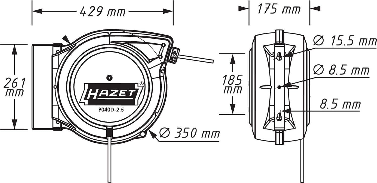 HAZET Kabelhaspel 9040D-2.5, 20m, Zwart - 55% Korting