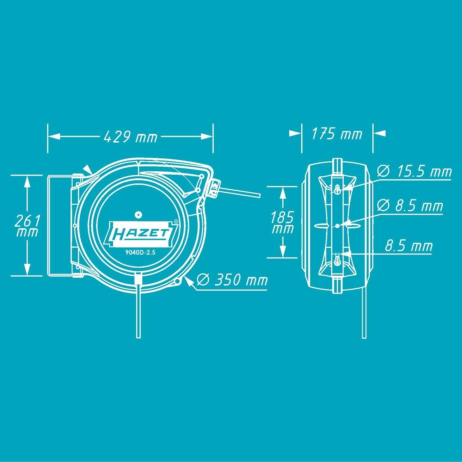 HAZET Kabelhaspel 9040D-2.5, 20m, Zwart - 55% Korting