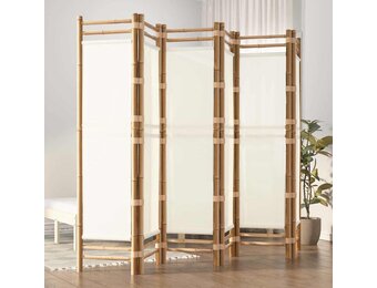 Kamerscherm 6-delig Bamboe & Canvas Crémewit - 35% Korting