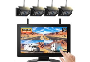 Draadloze Achteruitrijcamera met 10 Inch Touchscreen & 4 Solar Camera's - 35% Korting