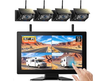 Draadloze Achteruitrijcamera met 10 Inch Touchscreen & 4 Solar Camera's - 35% Korting