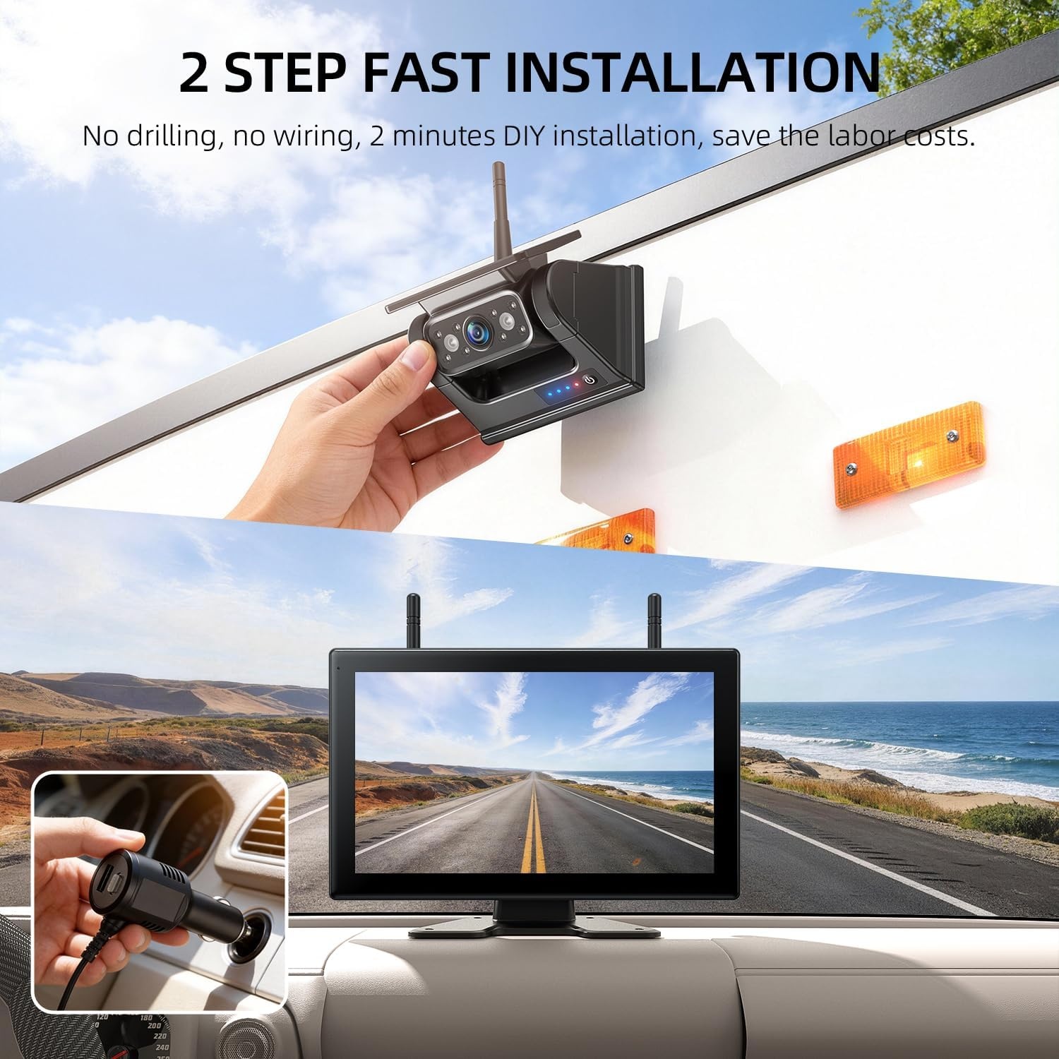 Draadloze Achteruitrijcamera met 10 Inch Touchscreen & 4 Solar Camera's - 35% Korting