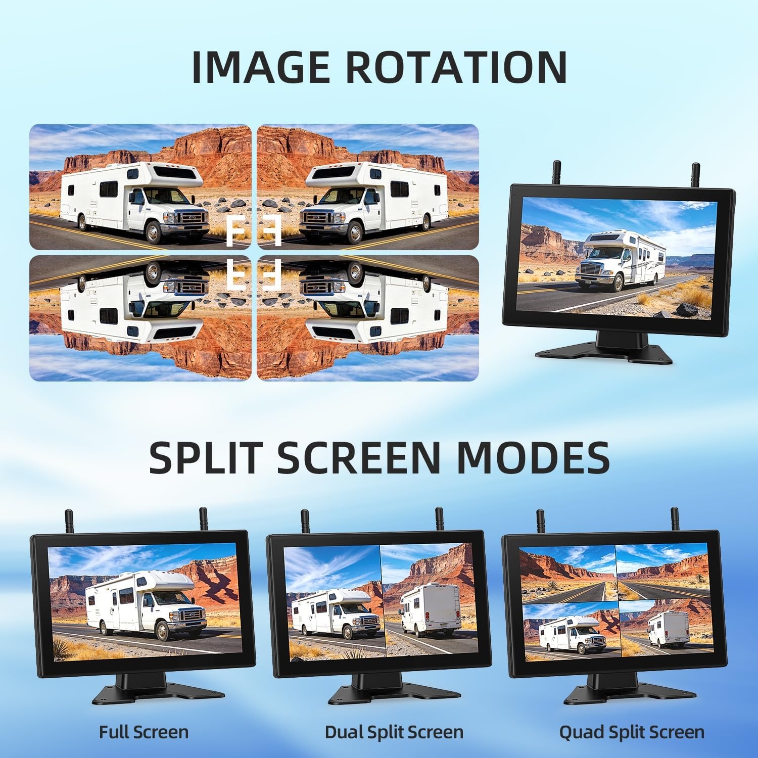 Draadloze Achteruitrijcamera met 10 Inch Touchscreen & 4 Solar Camera's - 35% Korting