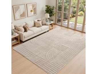 Topfinel Modern woonkamer tapijt taupe 200x290 golvende 3D-effect wasbaar kort vloerkleed groot zacht pluizig antislip slaapkamer tapijten voor eetkamer kantoor effen tapijt viltlook duurzaam