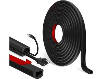 Zelfklevende kabelkanalen voor elektrische kabels, halfrond, flexibele kabelafdekking voor tv, muur, vloer (zwart, 7 mm × 14 mm × 3 m)