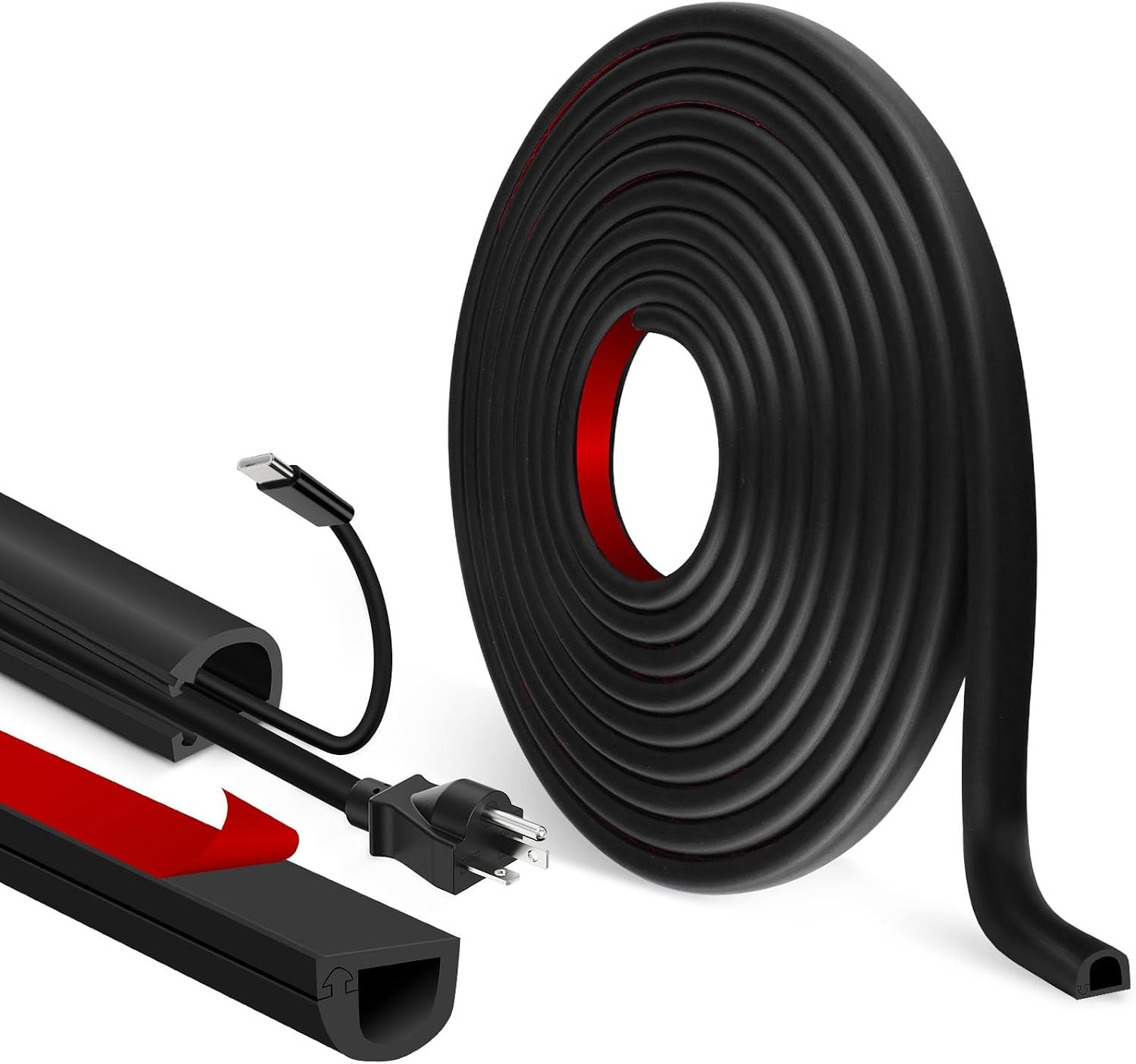 Zelfklevende kabelkanalen voor elektrische kabels, halfrond, flexibele kabelafdekking voor tv, muur, vloer (zwart, 7 mm × 14 mm × 3 m)