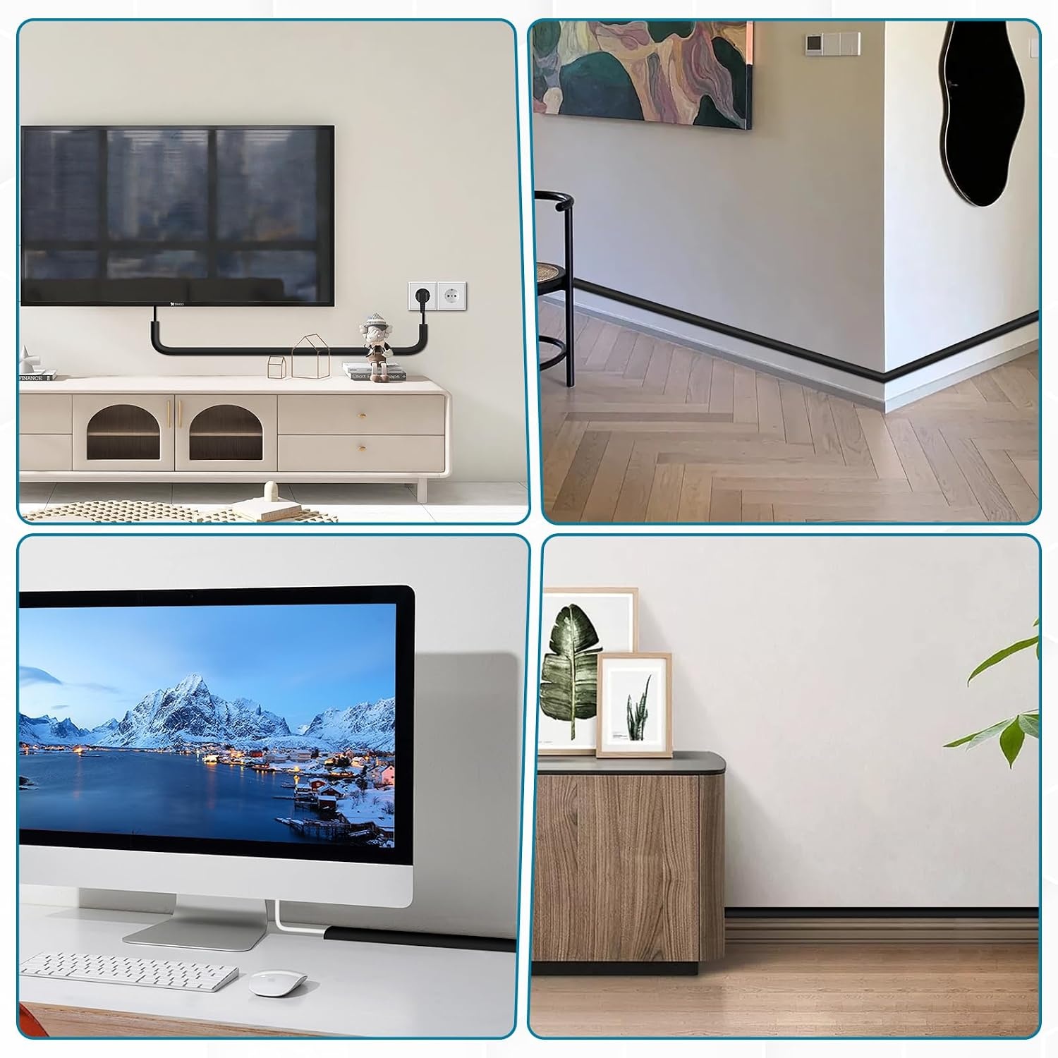 Zelfklevende kabelkanalen voor elektrische kabels, halfrond, flexibele kabelafdekking voor tv, muur, vloer (zwart, 7 mm × 14 mm × 3 m)