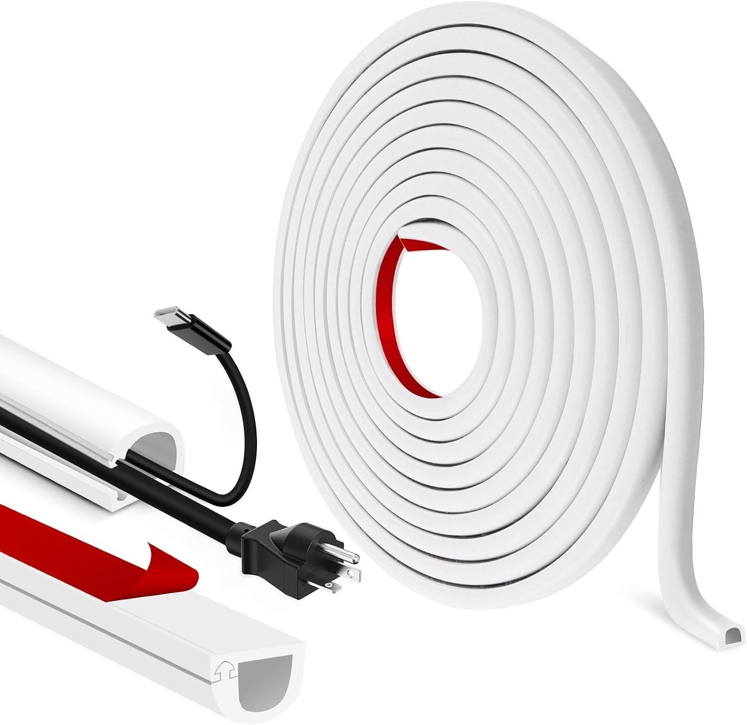 Zelfklevende kabelkanalen voor elektrische kabels, halfrond, flexibele kabelafdekking voor tv, muur, vloer (zwart, 7 mm × 14 mm × 3 m)