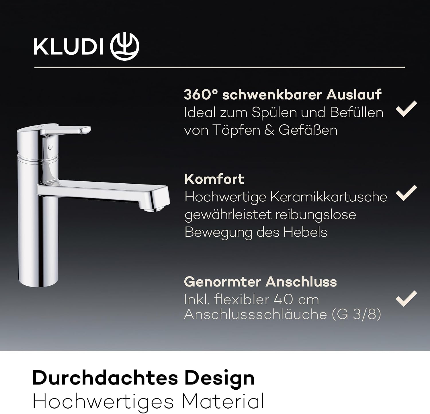 KLUDI-M3 Keukenkraan Niederdruck – 360° Draaibaar – Chroom