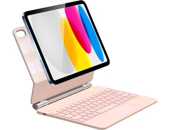 HOU Hoes met verlicht toetsenbord voor de iPad 10e generatie - Praktische en veelzijdige hoes met geïntegreerd toetsenbord, roze