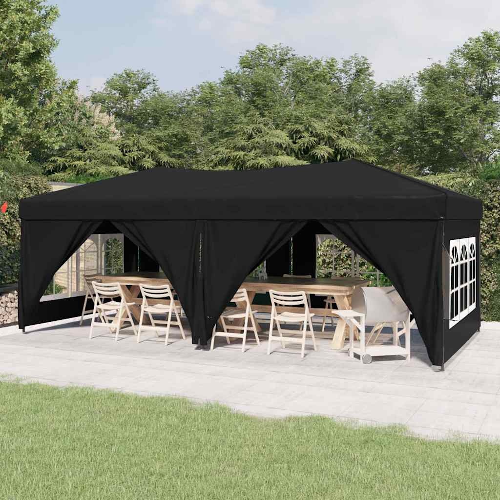 vidaXL Partytent inklapbaar met zijwanden 3x6 m zwart