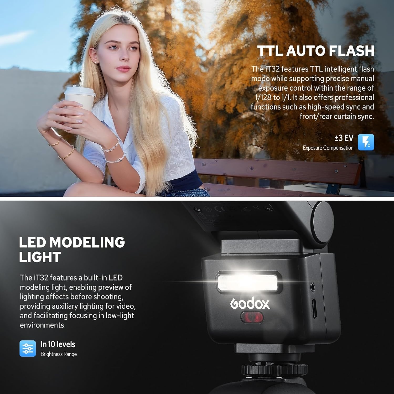 Godox iT32 met X5-N camera flash kit voor Nikon, afneembare magnetische hotshoe/trigger ontwerp met TTL & HSS, 2,4 G multi-flash sync, ingebouwde batterij, touchscreen, met diffuser, filter, opbergtas