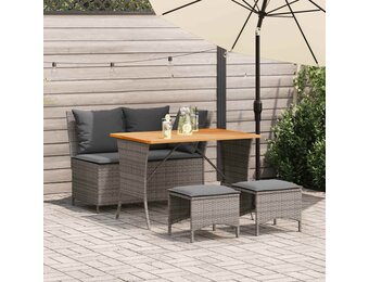 vidaXL 4-delige Tuinset met kussens poly rattan grijs