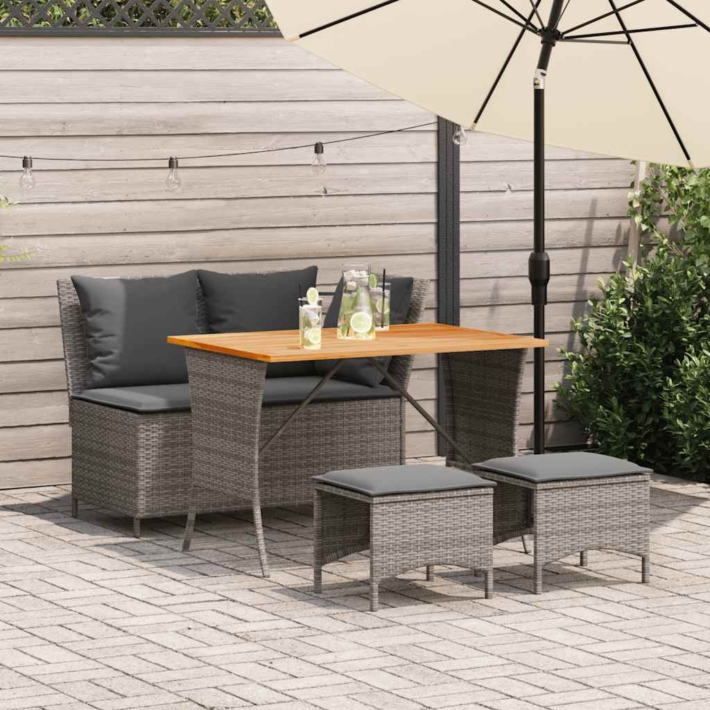 vidaXL 4-delige Tuinset met kussens poly rattan grijs