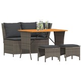 vidaXL 4-delige Tuinset met kussens poly rattan grijs