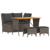 vidaXL 4-delige Tuinset met kussens poly rattan grijs