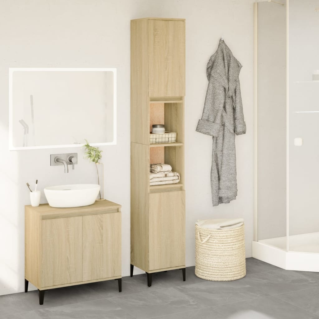 vidaXL Badkamerkast 30x30x190 cm bewerkt hout sonoma eikenkleurig