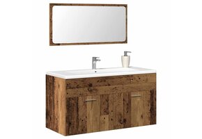 Badkamerkast met Spiegel van Bewerkt Hout - Oud Houtkleurig - 47% Korting