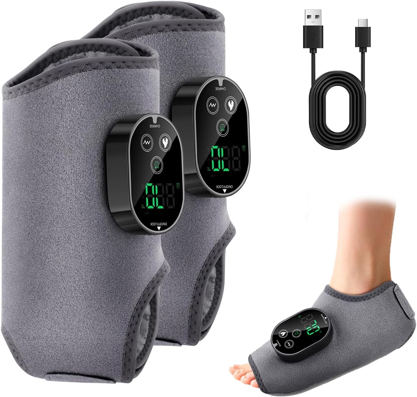 Elektrisch voetmassageapparaat, 2 stuks, draadloos, met 3000 mAh accu, 6 warmtestanden en 3 trillingen, timer, voor pijnverlichting en diepteontspanning, ideaal cadeau voor ouders