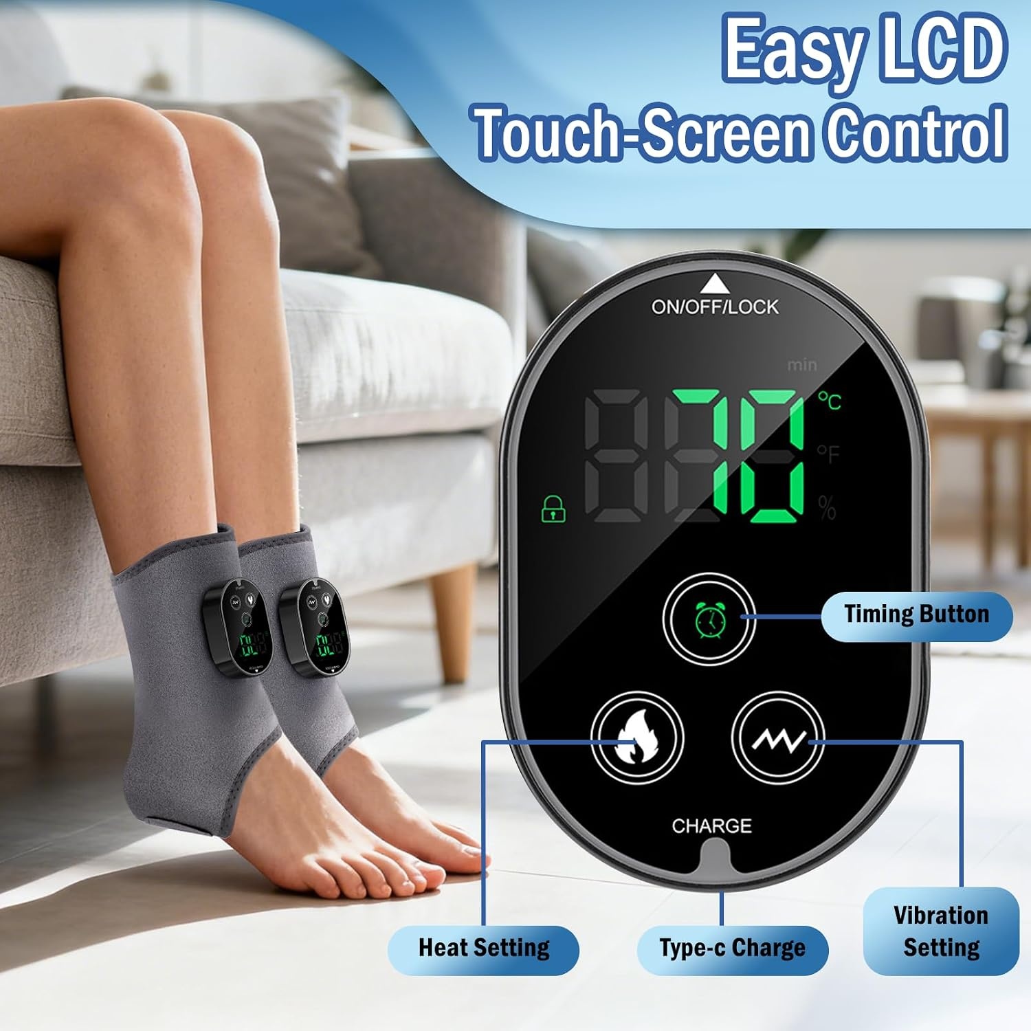 Elektrisch voetmassageapparaat, 2 stuks, draadloos, met 3000 mAh accu, 6 warmtestanden en 3 trillingen, timer, voor pijnverlichting en diepteontspanning, ideaal cadeau voor ouders