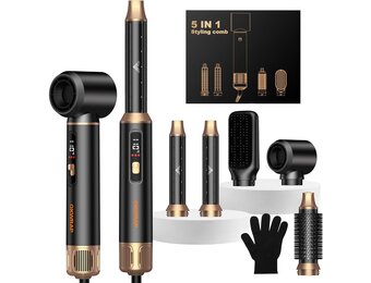 OKWRAP 5-in-1 Magic Styler Föhnborstel Zwart 1000W