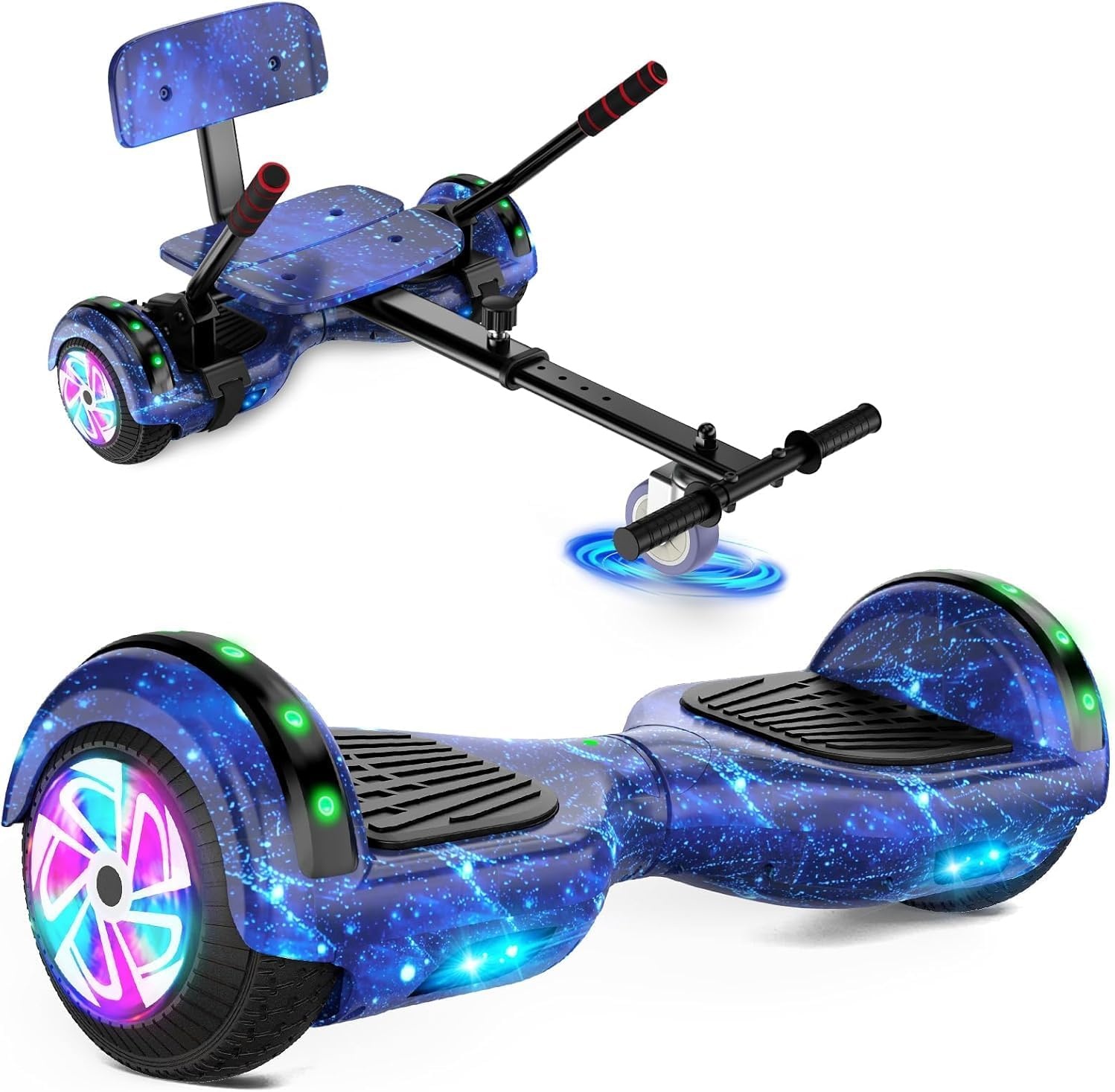 SISIGAD Hoverboard Kart, hoverboard voor alle terreinen, zelfgebalanceerd, 6,5 inch met bluetooth-luidsprekers en hoverboard led-verlichting voor kinderen