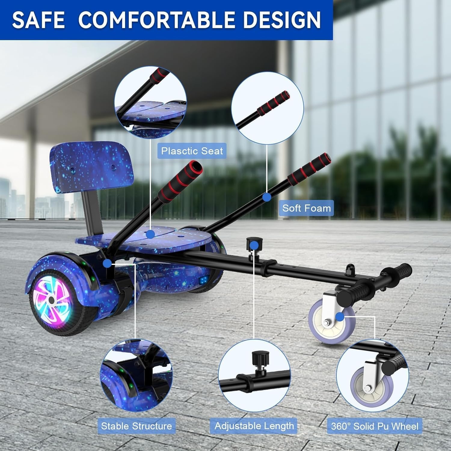 SISIGAD Hoverboard Kart, hoverboard voor alle terreinen, zelfgebalanceerd, 6,5 inch met bluetooth-luidsprekers en hoverboard led-verlichting voor kinderen
