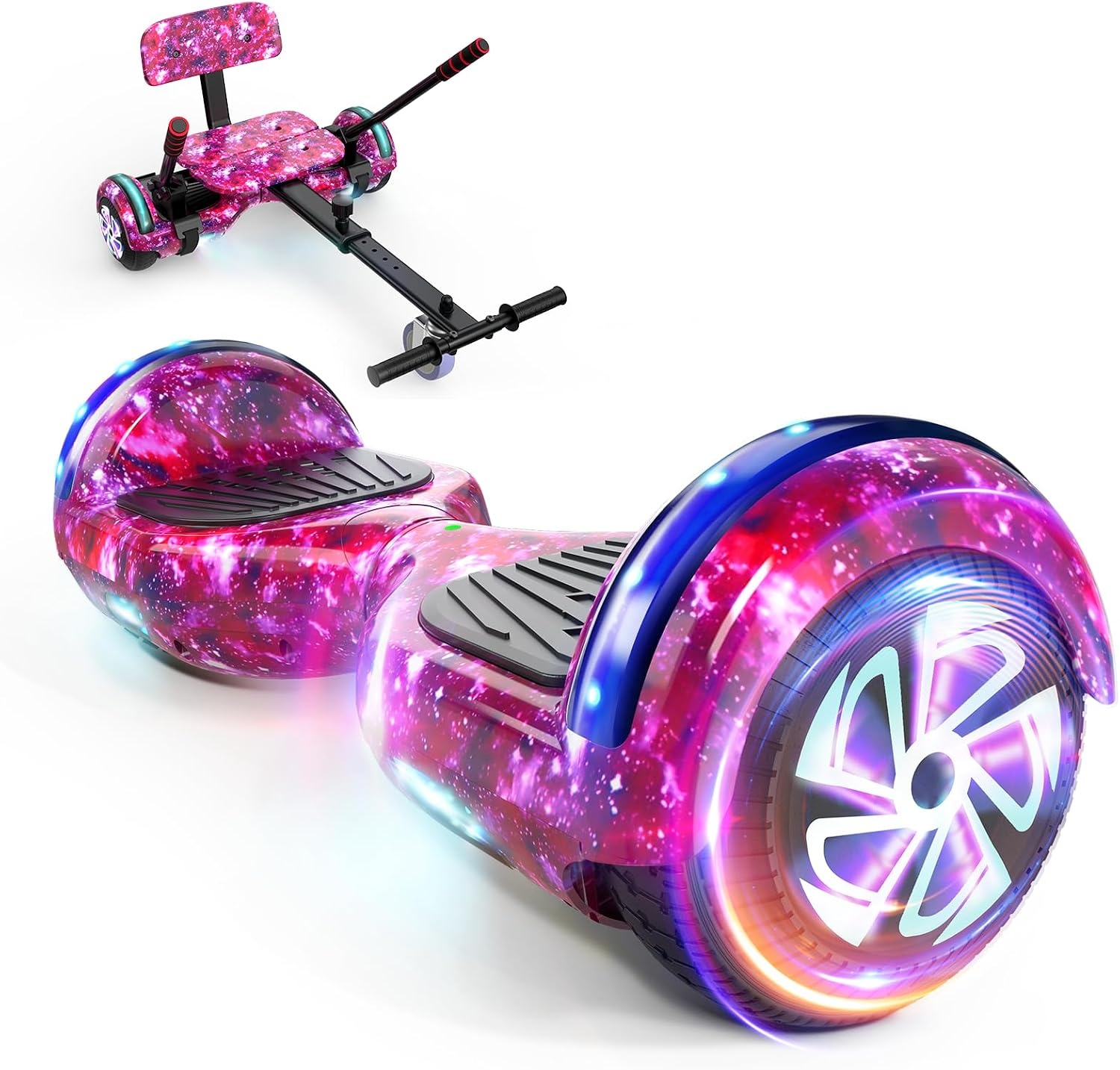 SISIGAD Hoverboard Kart, hoverboard voor alle terreinen, zelfgebalanceerd, 6,5 inch met bluetooth-luidsprekers en hoverboard led-verlichting voor kinderen