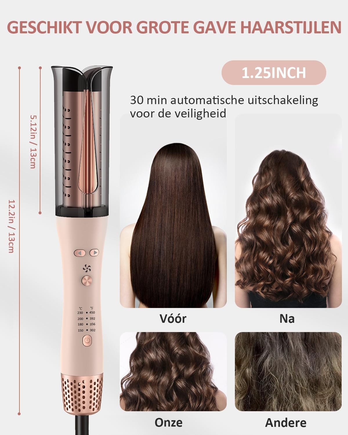 Automatische Krultang, Roterende Krultang met Negatieve Ionen Krulstang Anti-Verbranding Snel Verwarmend 4 Instelbare Temperatuur, Haarkruller, Intelligent, Snel Verwarmen