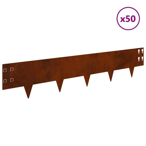 VidaXL Gazonrand 50 Stuks - Staal Roestig - 100 x 20 cm - 55% Korting