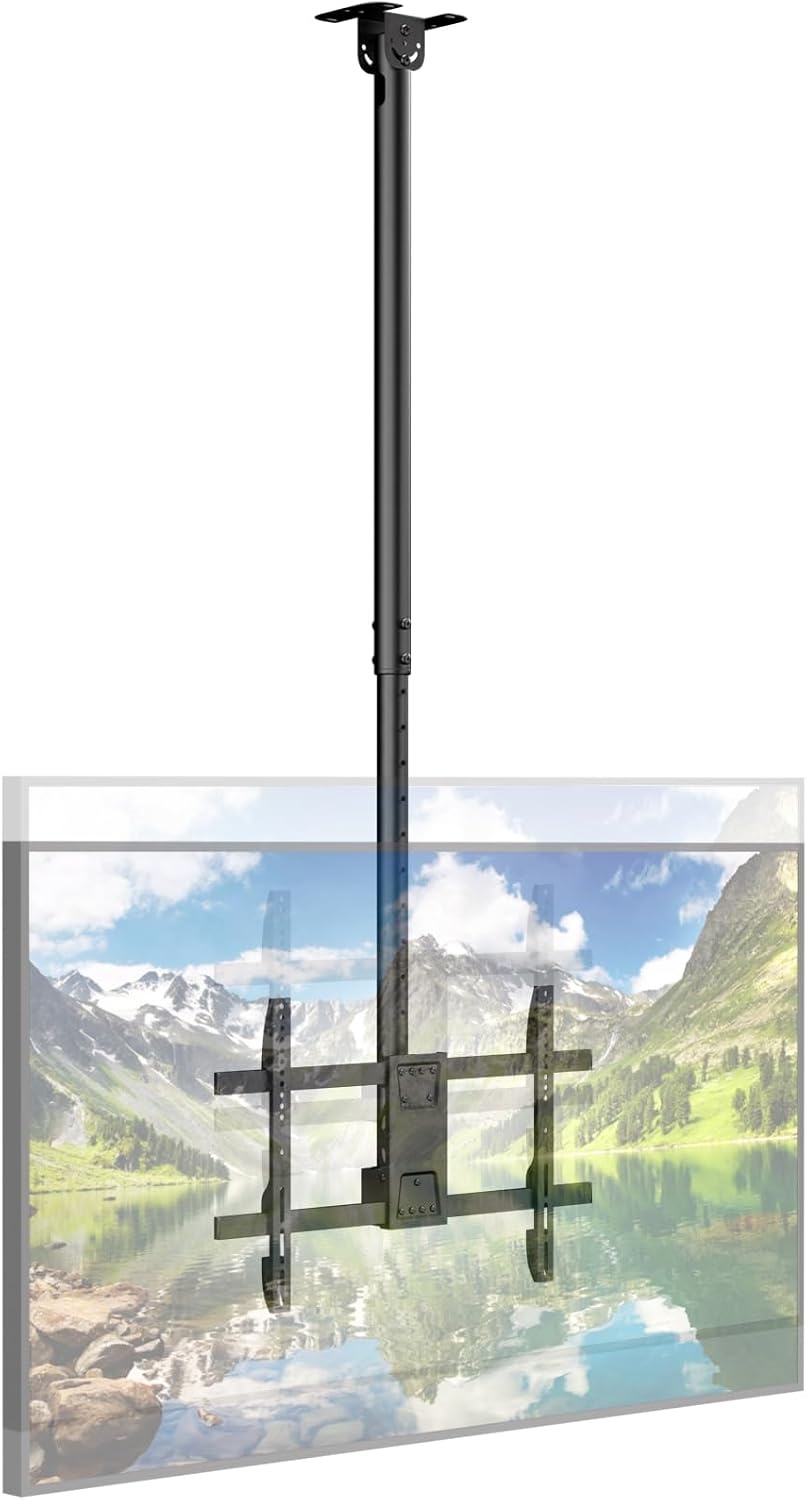 TV plafondbeugel voor 43-86 inch tot 60 kg, 360° draaibaar en -25° kantelbaar, met ±3° nivellering, max. VESA 600x400, voor plat en schuin dak, gebogen compatibel