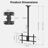 TV plafondbeugel voor 43-86 inch tot 60 kg, 360° draaibaar en -25° kantelbaar, met ±3° nivellering, max. VESA 600x400, voor plat en schuin dak, gebogen compatibel