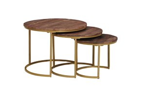 Nesting Koffietafels Set: 3 Stuks Donkerbruin Mangohout met Staal - 48% Korting