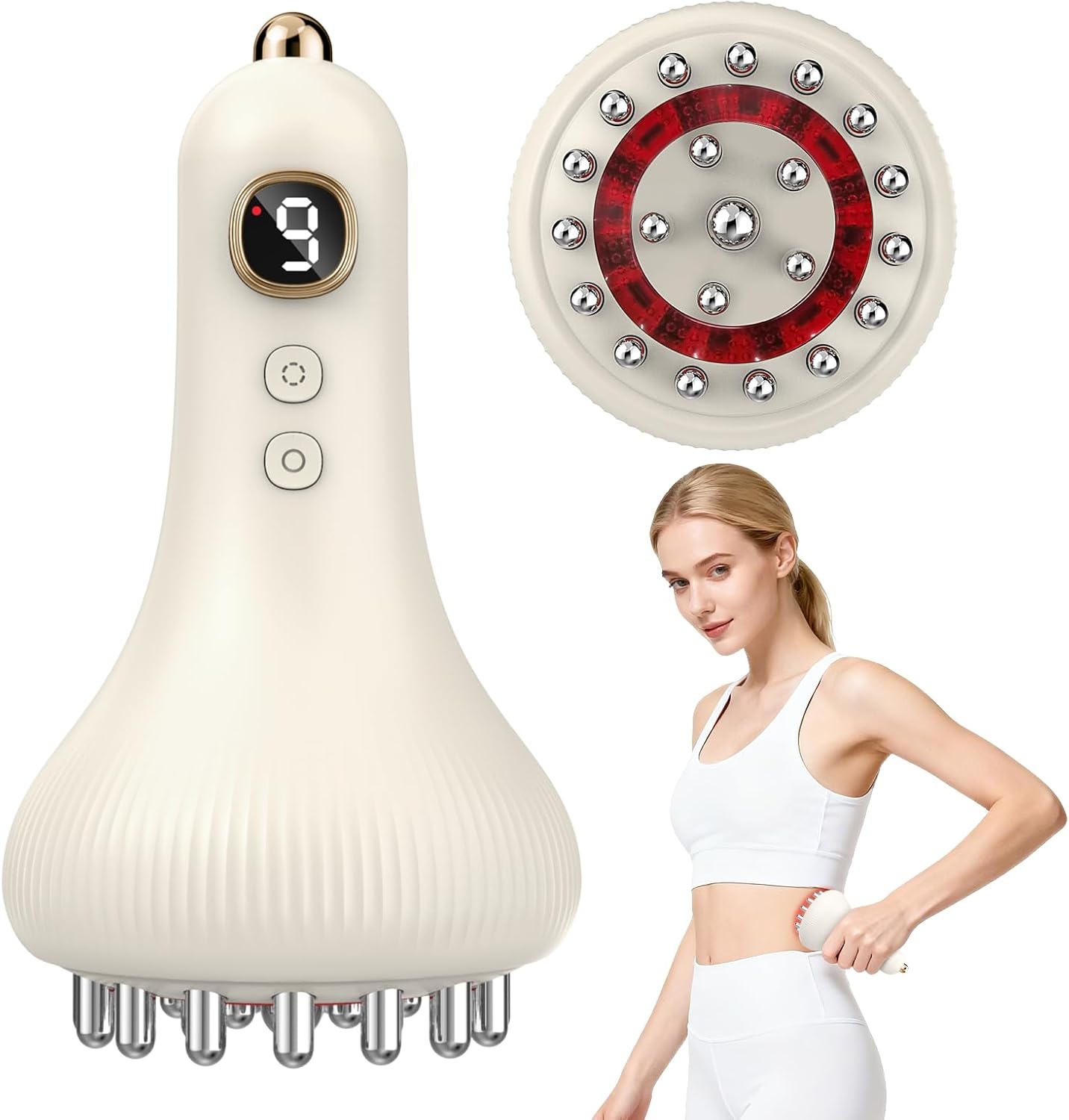 Elektrisch anti-cellulitismassageapparaat, 9 standen, EMS-microstroom, vibratie en warmte, infraroodstralen, draagbaar, draadloos, om lichaam, benen, armen en spierpijn te verminderen