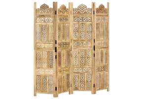 Kamerscherm 4 panelen, 160x165 cm, Massief Mangohout, Handgesneden