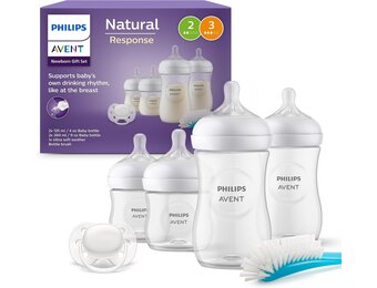 Philips Avent babyfles cadeauset voor pasgeboren baby's - 4 babymelkflessen, ultra soft-fopspeen en flessenborstel, voor baby's van 0-12 maanden en ouder (model SCD838/11)